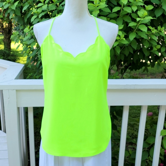 New! J. Crew sz 2 Scalloped Camisole Top Neon Yellow Green Cami NWT - Picture 1 of 10